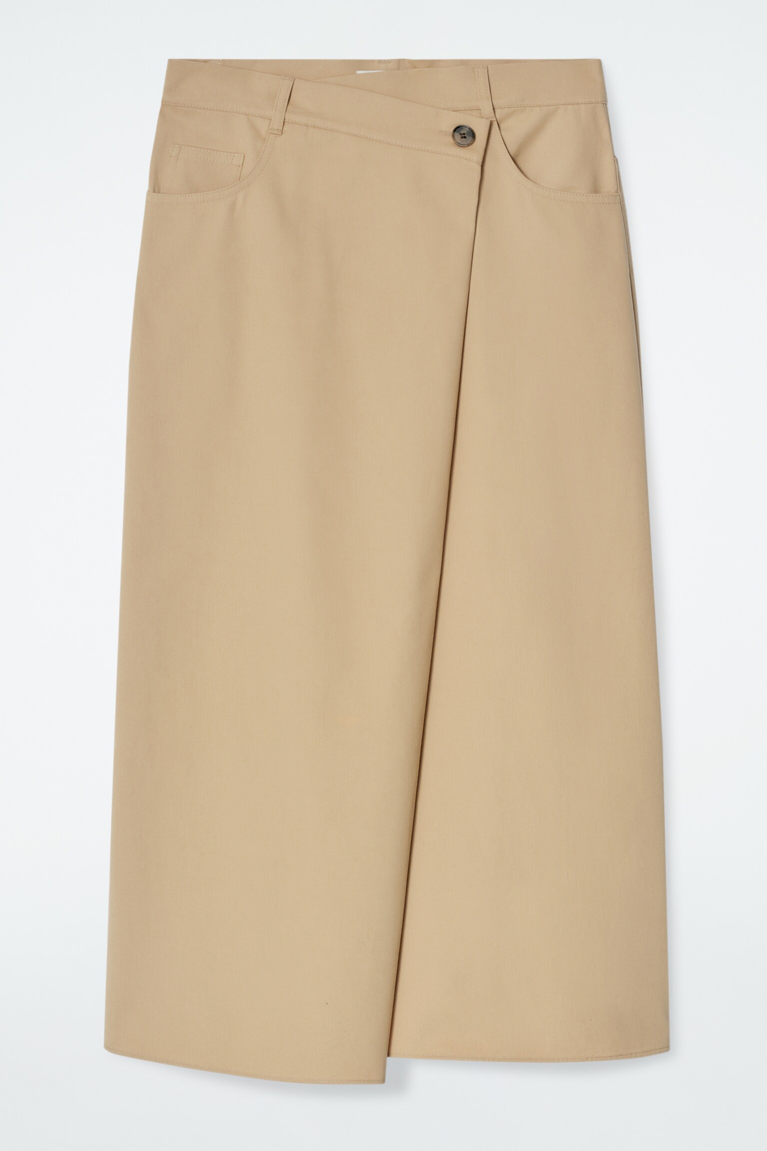 JUPE MIDI ASYMÉTRIQUE EN COTON - BEIGE - 2