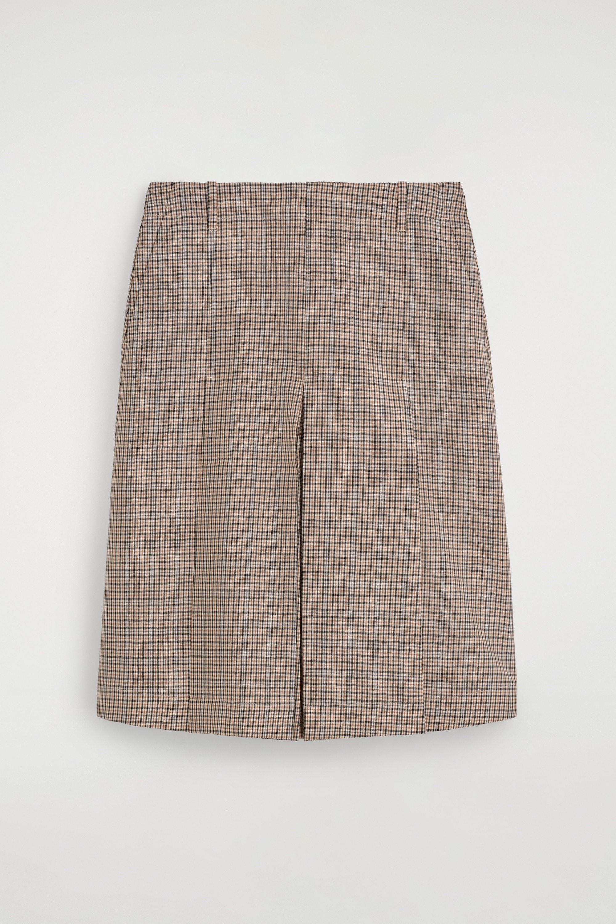 GONNA MIDI IN LANA A QUADRI CON PIEGHE DEFINITE - BEIGE / QUADRI