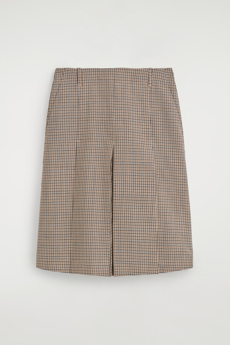 Box-Pleat Checked Wool Midi Skirt