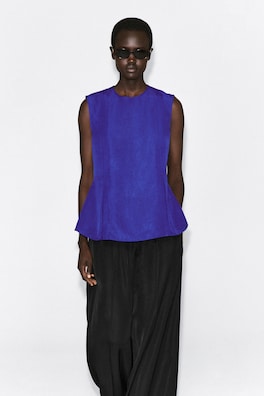PLEATED PEPLUM TOP — COBALT BLUE 1
