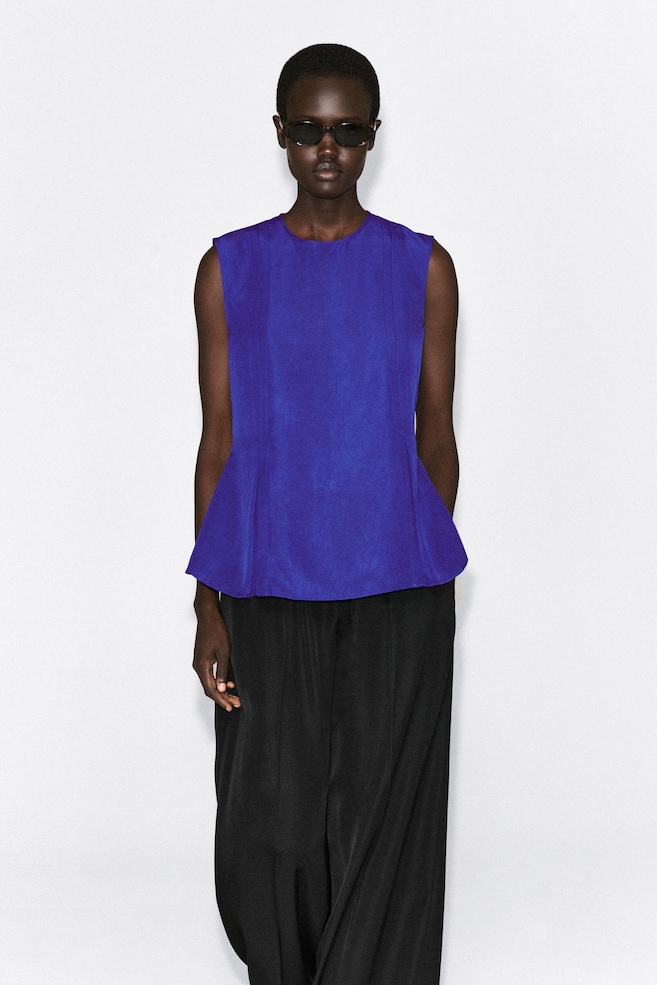 PLEATED PEPLUM TOP — COBALT BLUE