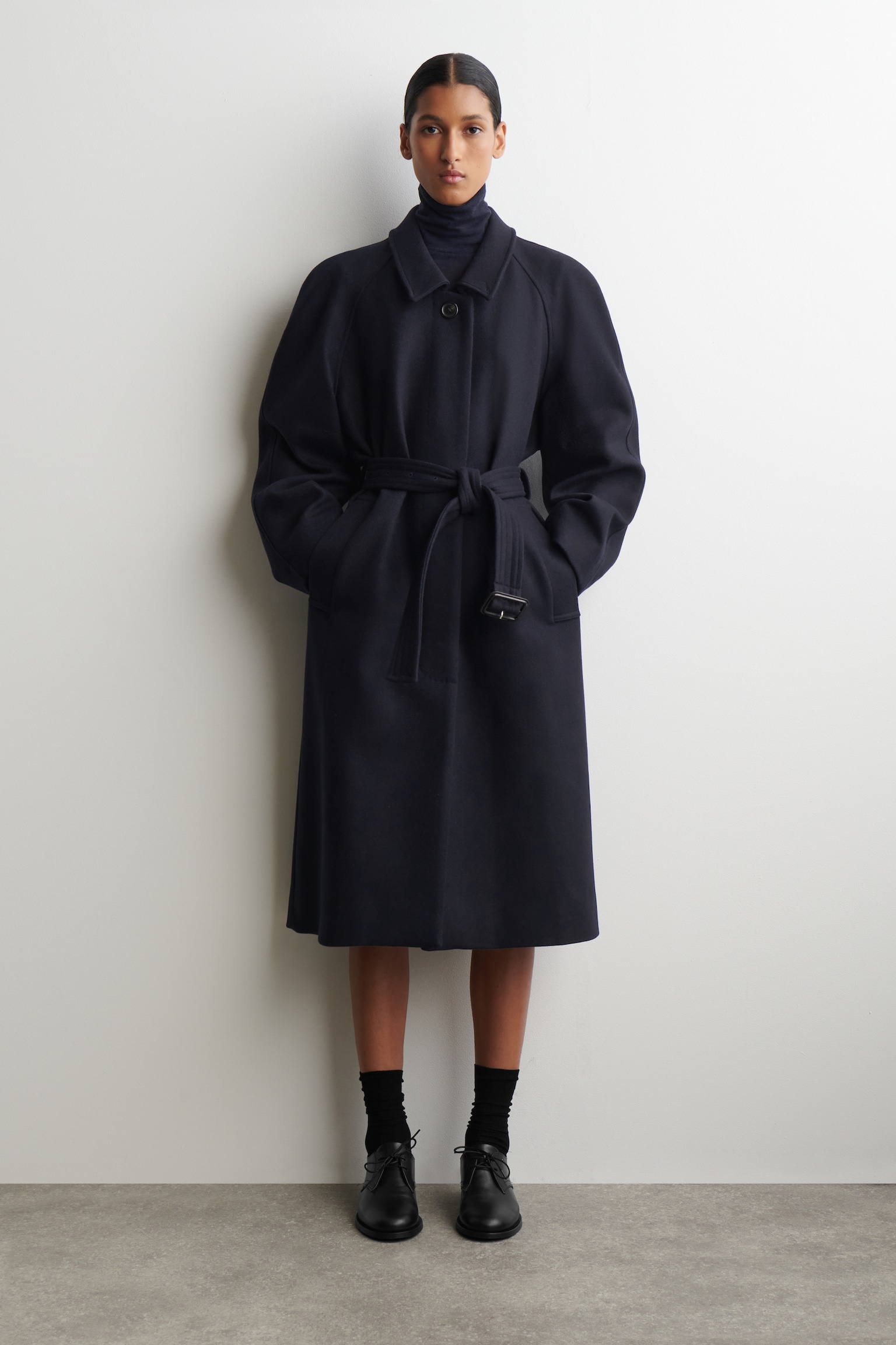WOOL-BLEND TRENCH COAT - NAVY