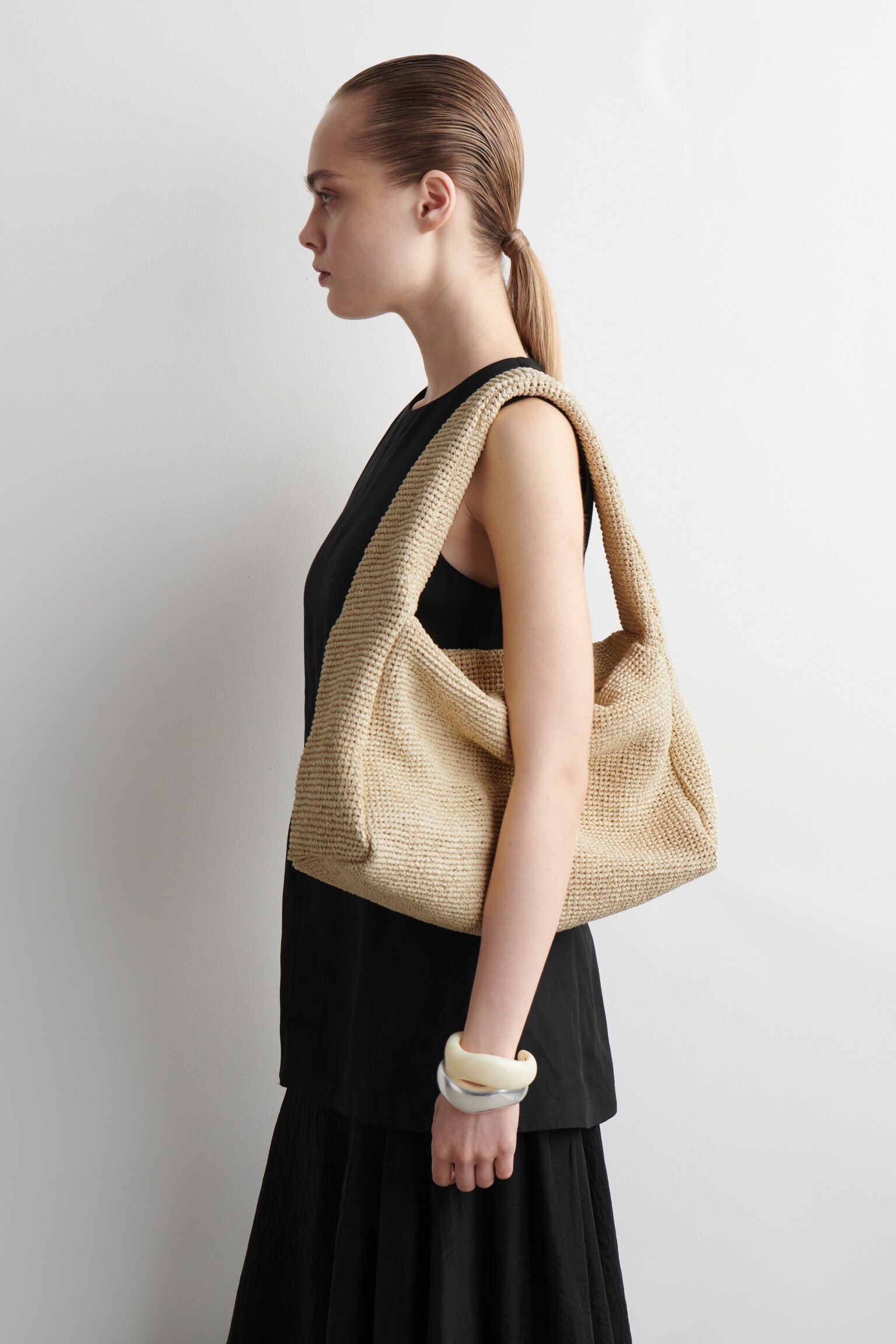BOLSO DE PAPEL EFECTO RAFIA - BEIGE