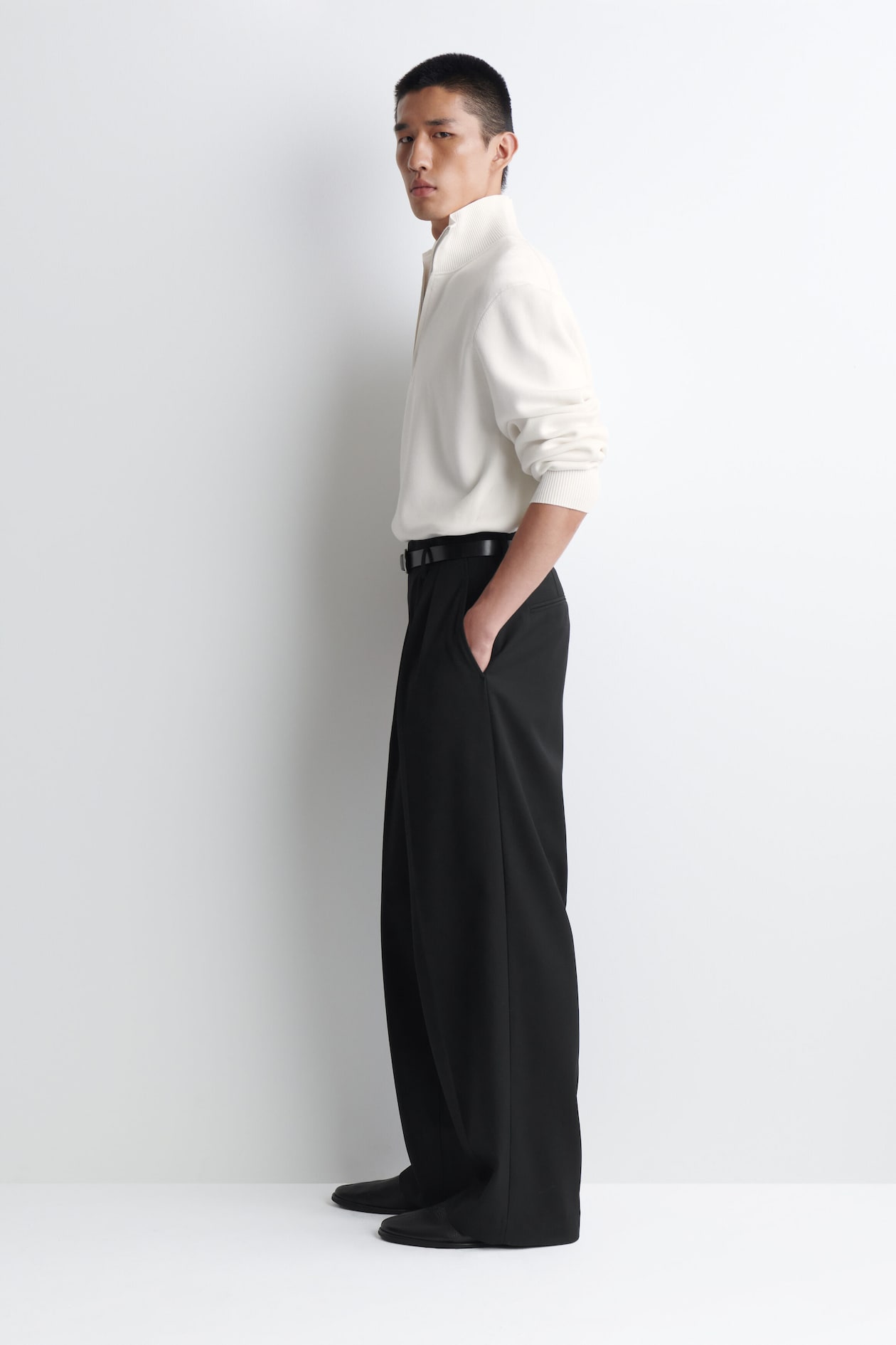 DOUBLE-FACED KNITTED HALF-ZIP JUMPER — WHITE