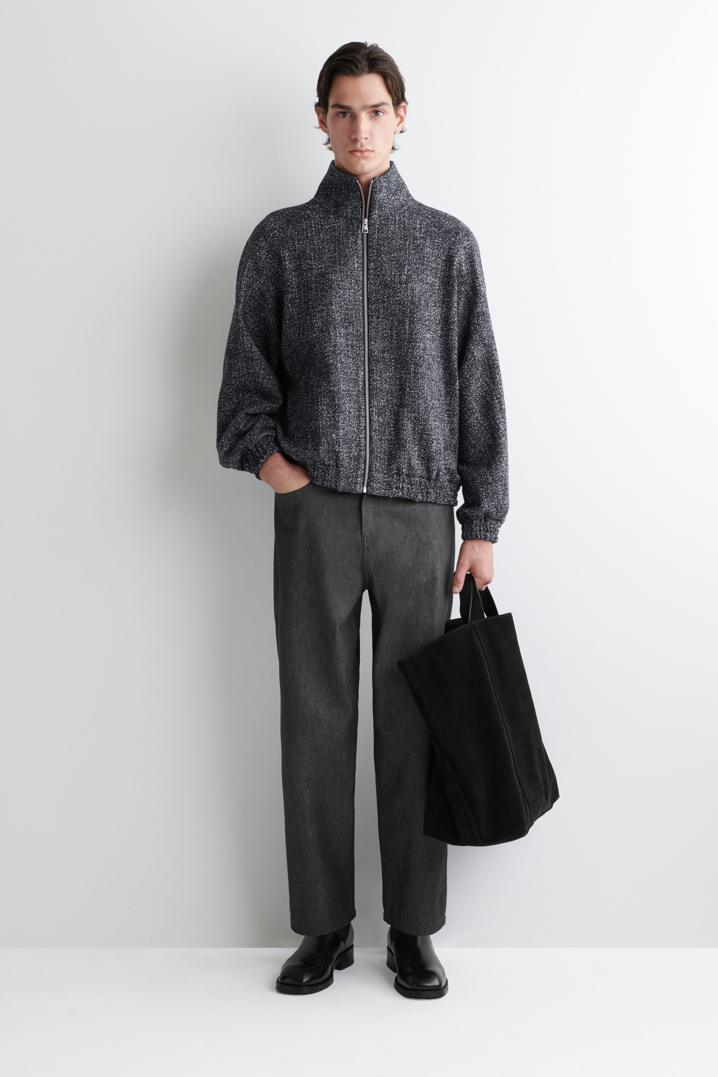 TWEED TRACK JACKET - BLACK | COS