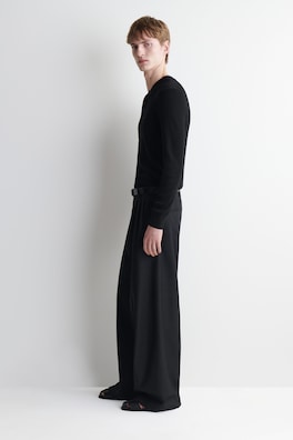 MERINO-LYOCELL RIBBED-KNIT HENLEY TOP — BLACK 3