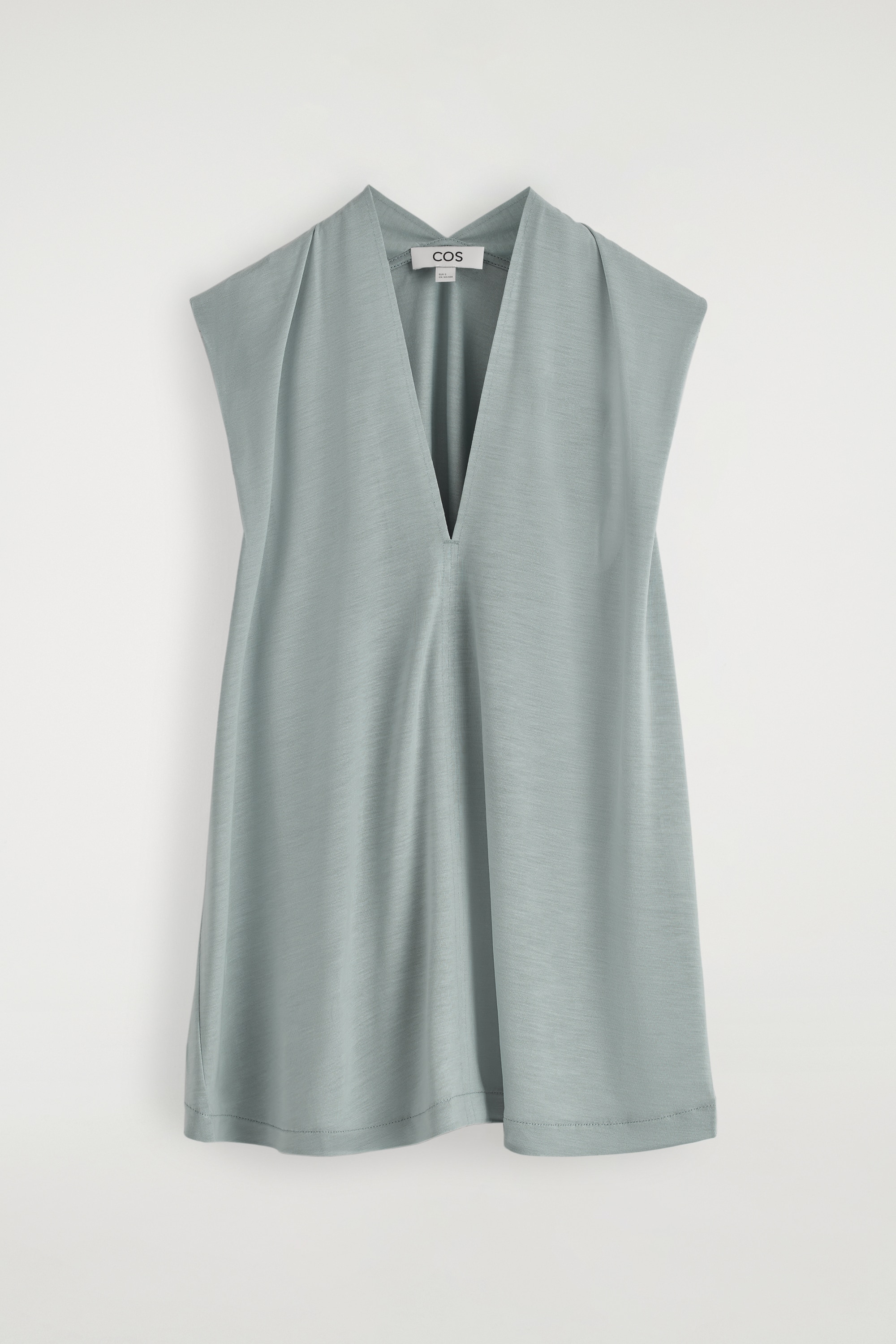 DRAPED V-NECK TOP - LIGHT BLUE/BLACK