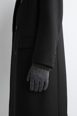 TOPSTITCHED CASHMERE-LINED LEATHER GLOVES — GREY / HERRINGBONE 1