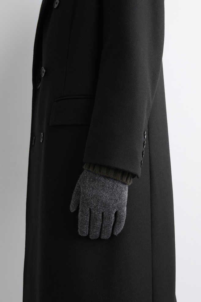 TOPSTITCHED CASHMERE-LINED LEATHER GLOVES — GREY / HERRINGBONE