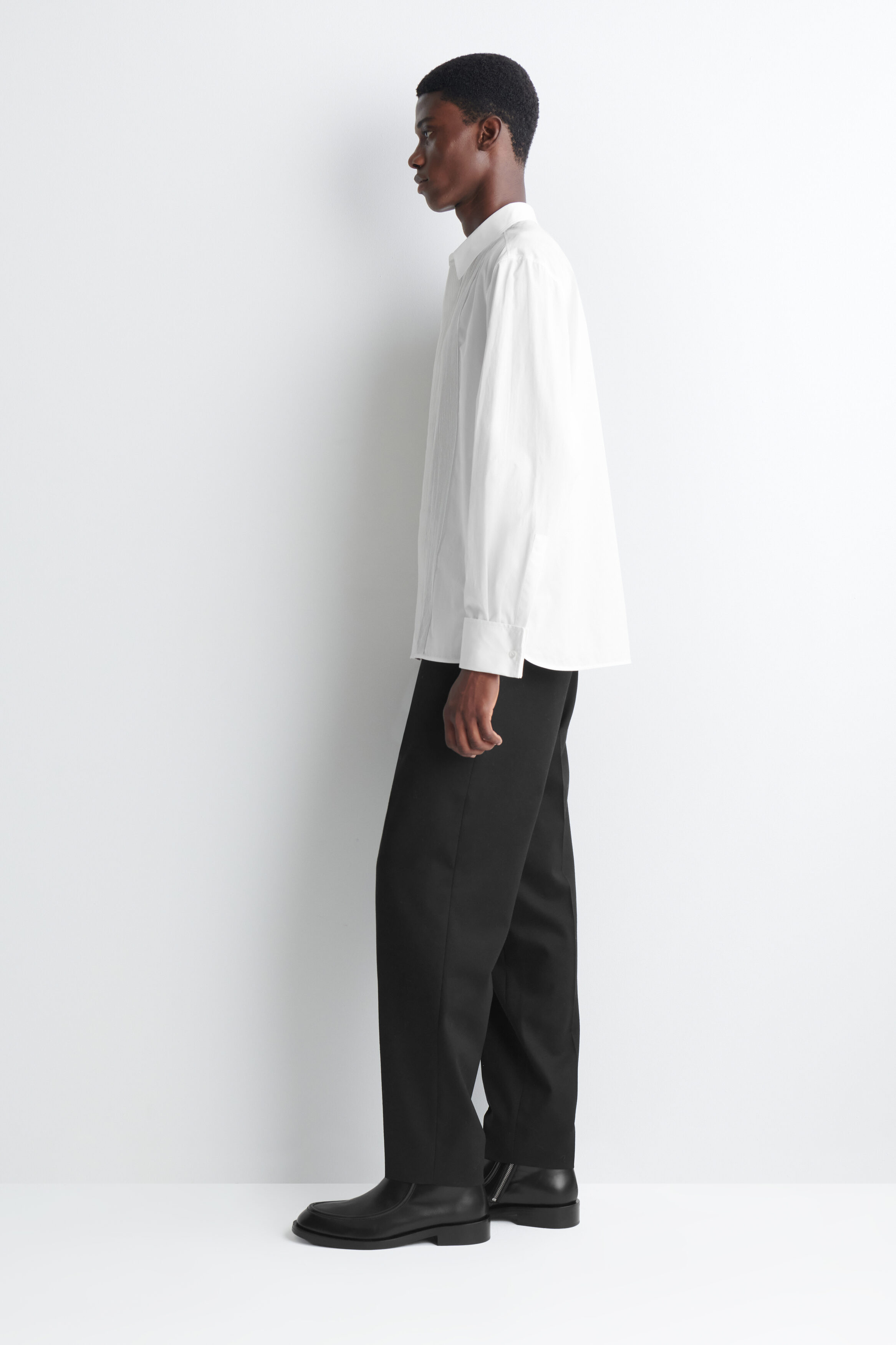 PINTUCKED COTTON TUXEDO SHIRT - thumbnail 4