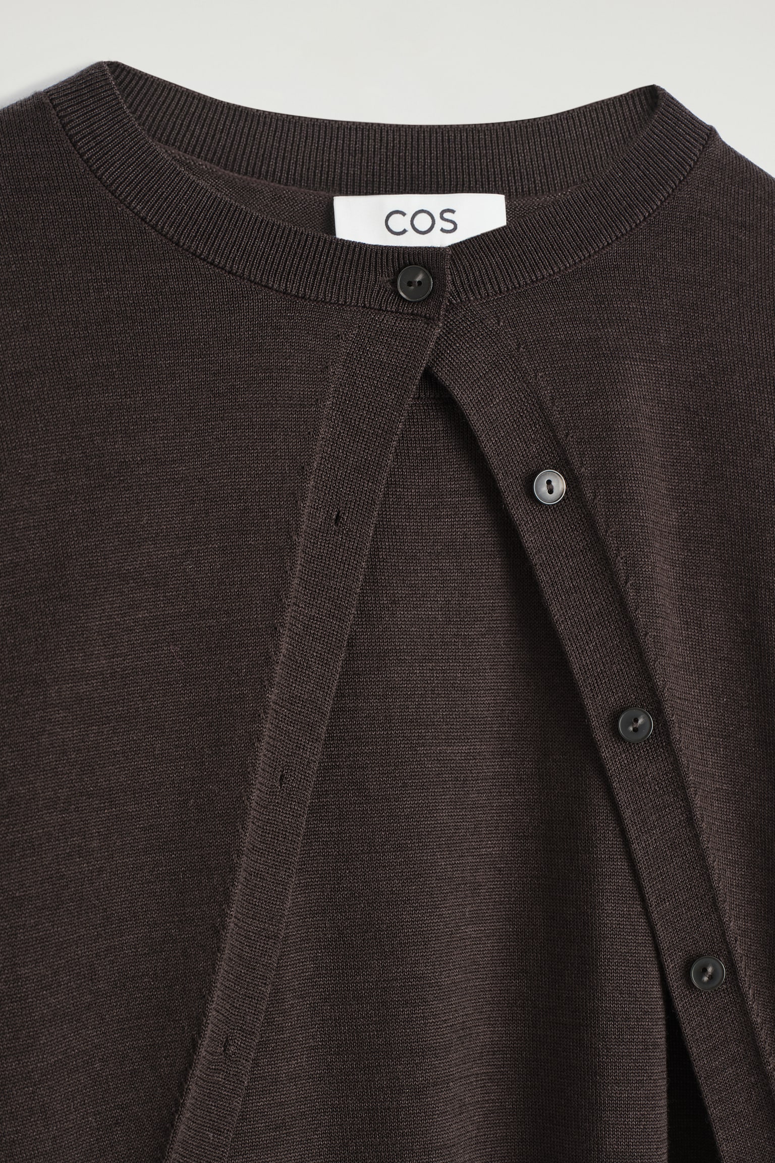 CARDIGAN IN LANA MERINO EFFETTO SOVRAPPOSTO - MARRONE SCURO - 6
