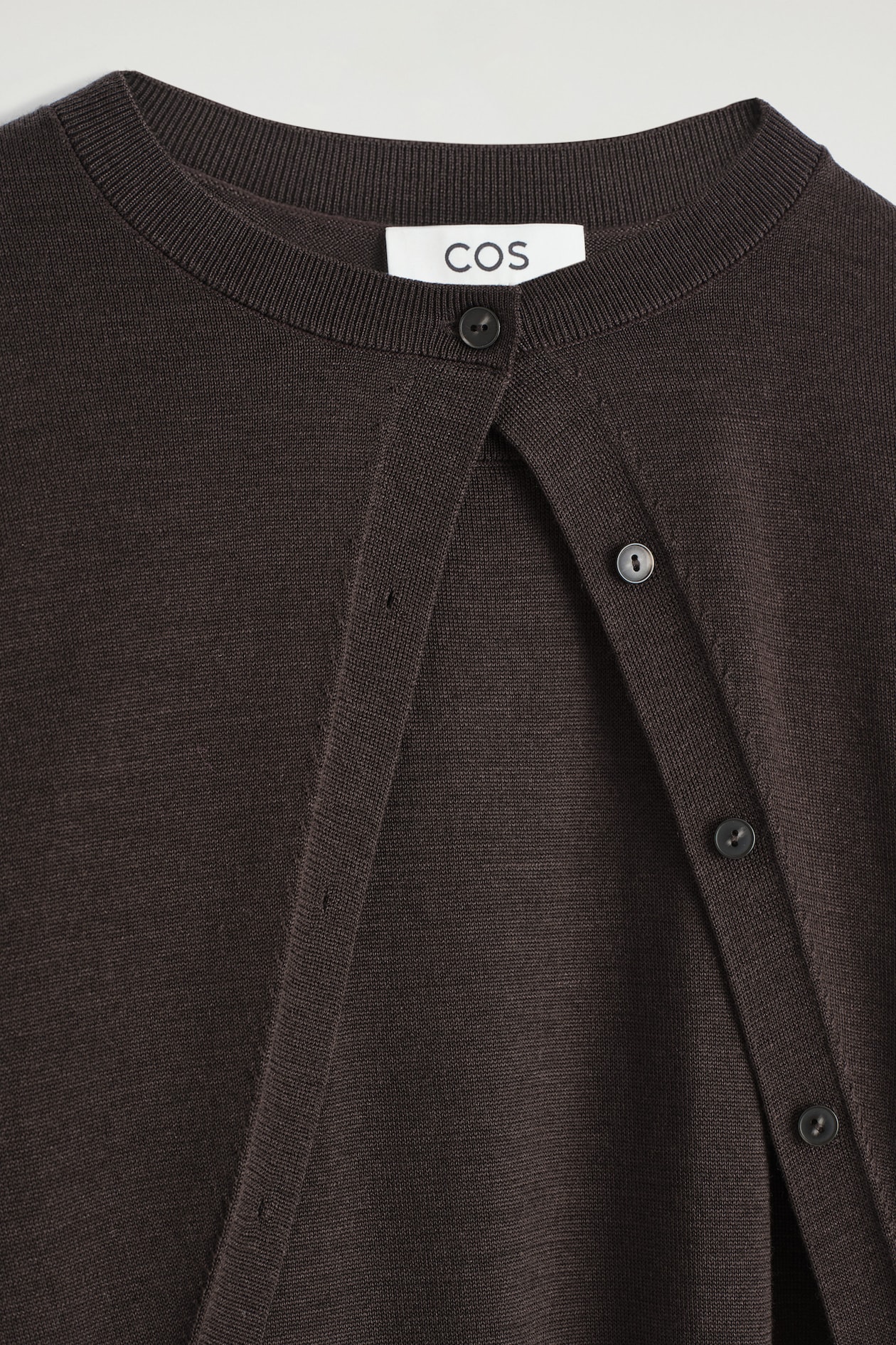 LAYERED MERINO WOOL CARDIGAN — DARK BROWN