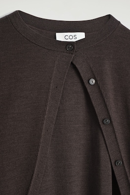 LAYERED MERINO WOOL CARDIGAN — DARK BROWN 2
