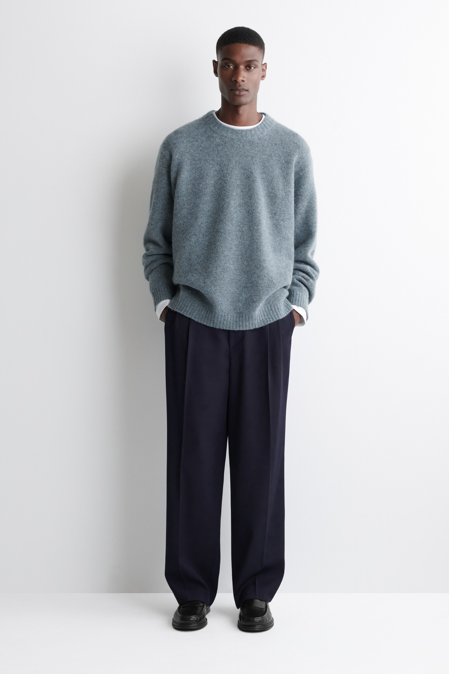 OVERSIZED ALPACA-BLEND CREW-NECK JUMPER - BLUE MÉLANGE/TAUPE MÉLANGE - 5