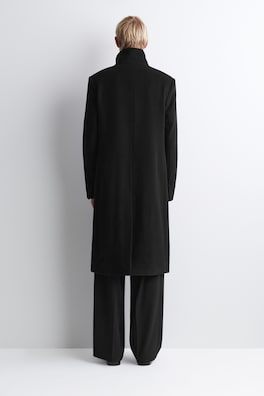 TAILORED WOOL FUNNEL-NECK COAT — BLACK 5