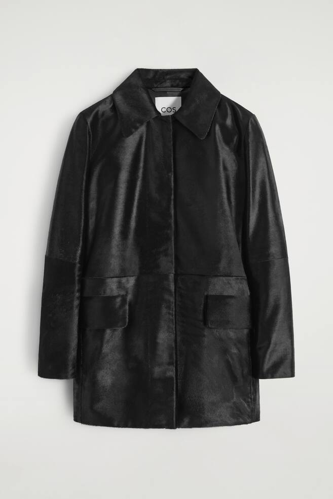 PONY HAIR-EFFECT LEATHER JACKET - BLACK - 1