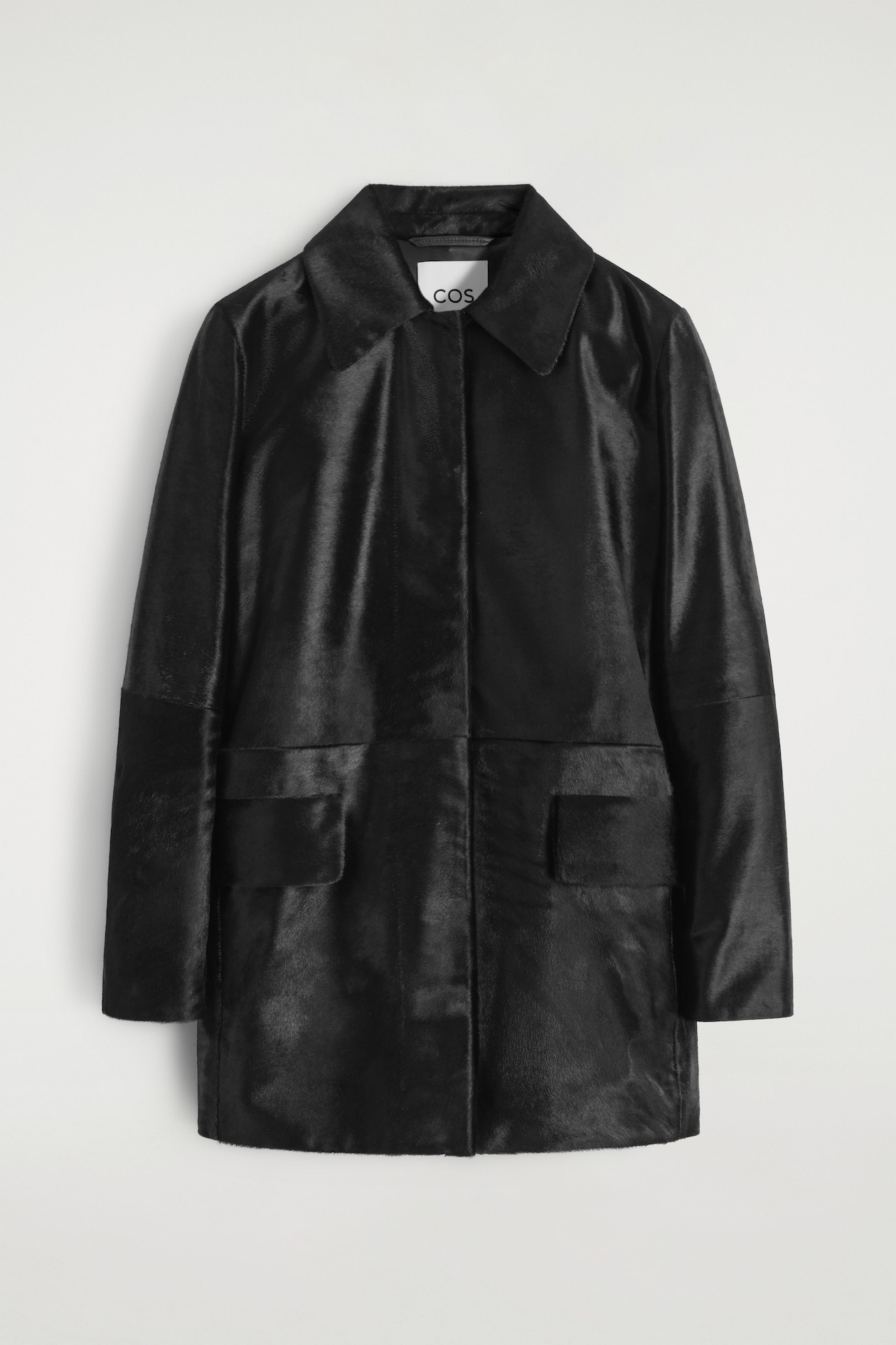 PONY HAIR-EFFECT LEATHER JACKET — BLACK