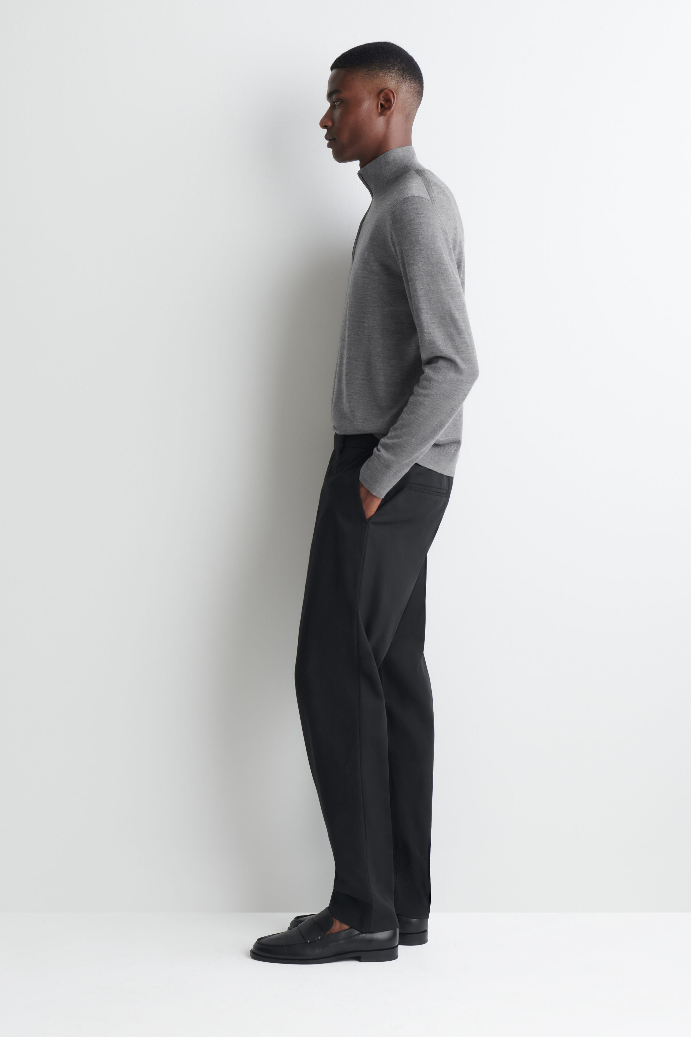 MERINO WOOL ZIP-UP MOCK-NECK SWEATER - thumbnail 3