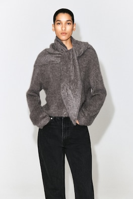 BRUSHED PURE CASHMERE TRIANGLE SCARF — BROWN MÉLANGE 3