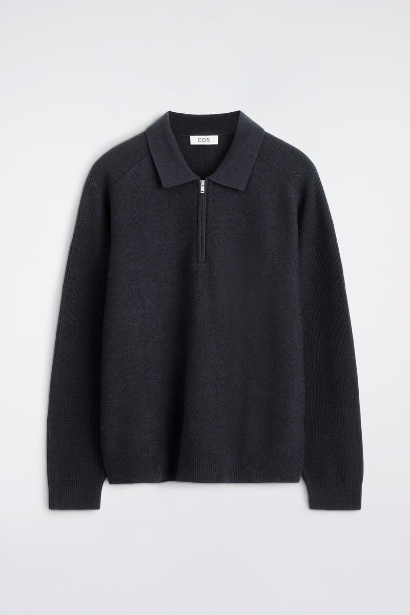 Panelled Boiled Wool Zip-Up Sweater