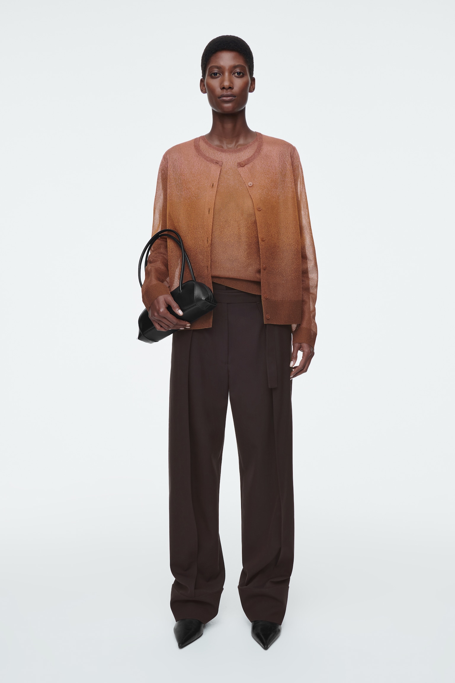 SHEER FINE-KNIT CARDIGAN - BROWN - 9