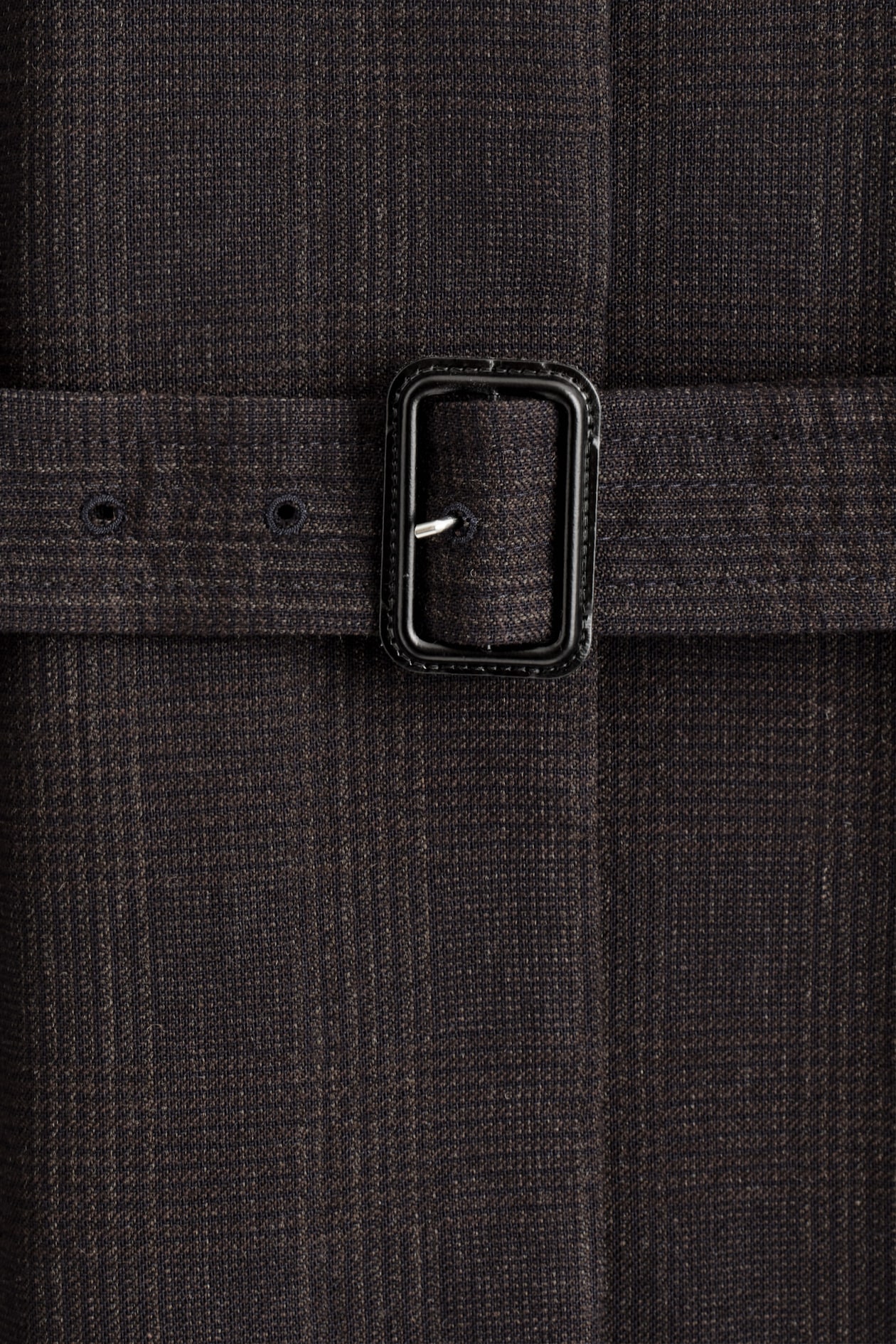 WOOL-BLEND LONG TRENCH COAT — DARK BROWN / CHECKED