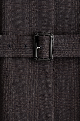 WOOL-BLEND LONG TRENCH COAT — DARK BROWN / CHECKED 1