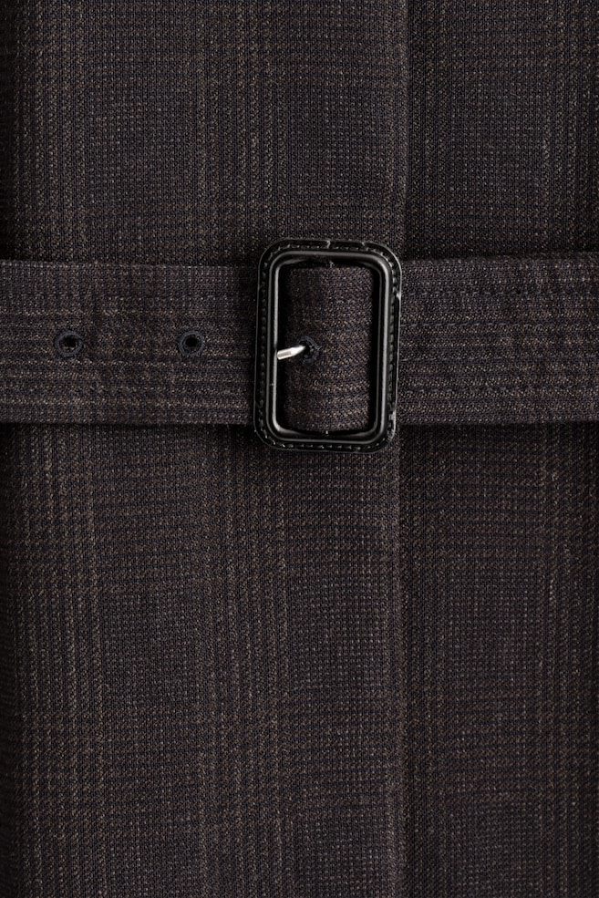 WOOL-BLEND LONG TRENCH COAT — DARK BROWN / CHECKED