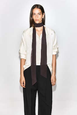 SLIM SHEER SILK SCARF — BROWN 1