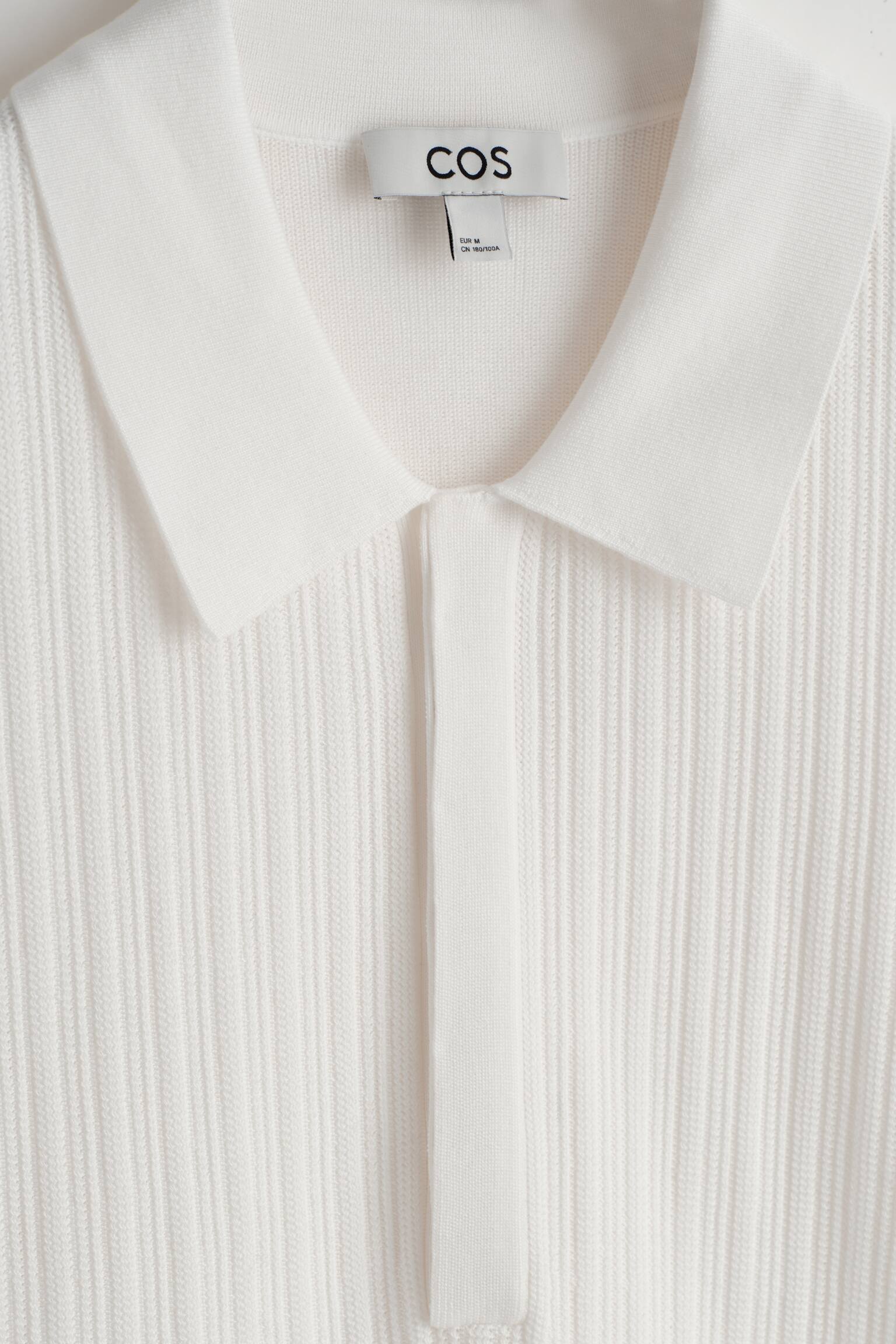 Katoenen polo met gestructureerde panelen - WIT/DONKERBRUIN - 7