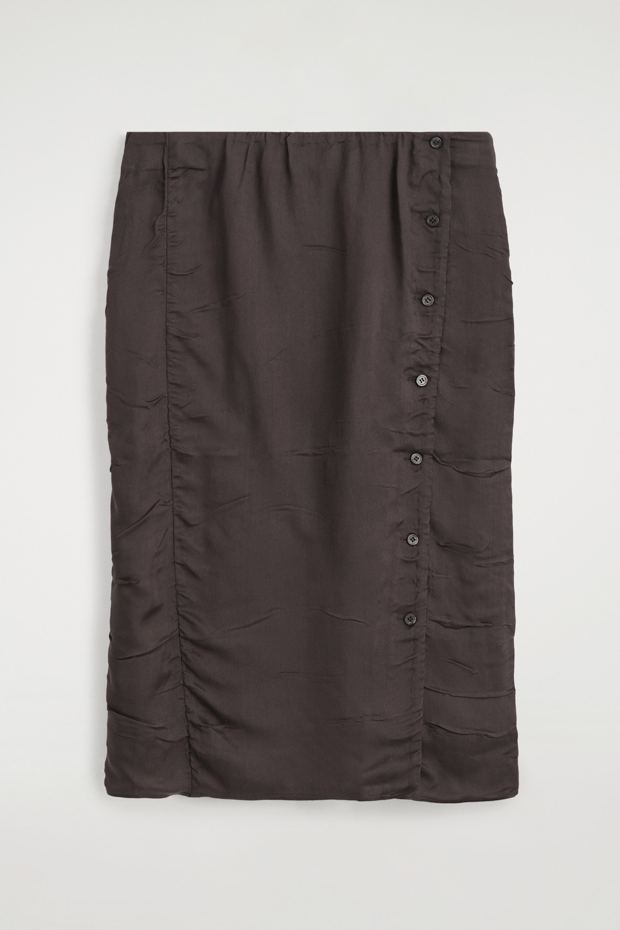 GATHERED CRINKLED MIDI SKIRT — BROWN