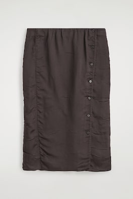 GATHERED CRINKLED MIDI SKIRT — BROWN 7