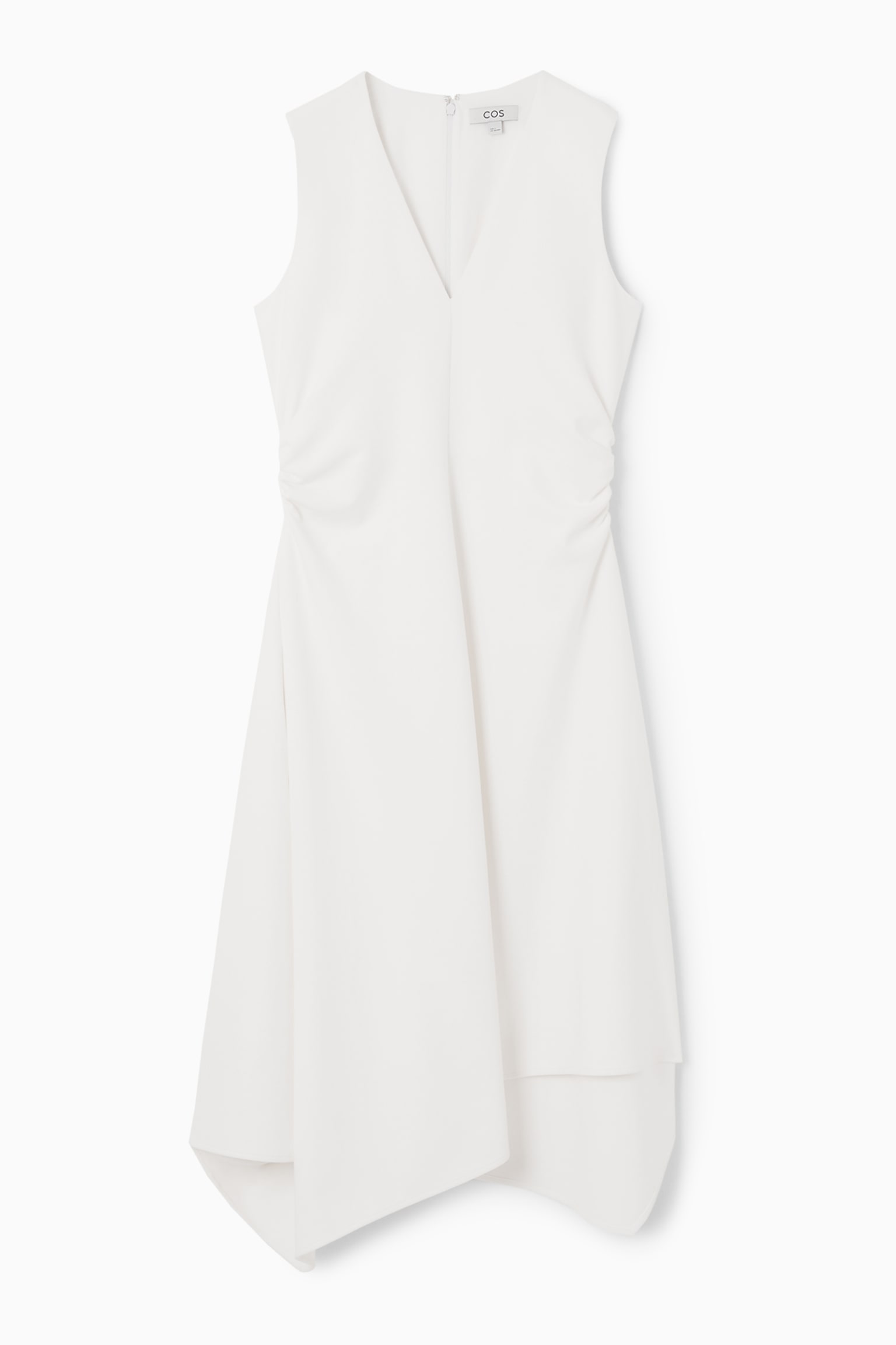 GATHERED ASYMMETRIC MIDI DRESS - WHITE/LIGHT BLUE/BLACK/RED
