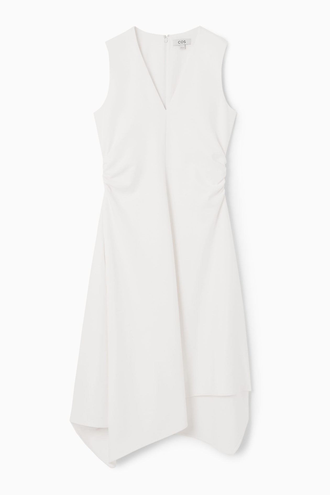ROBE MIDI ASYMÉTRIQUE FRONCÉE - BLANC | COS