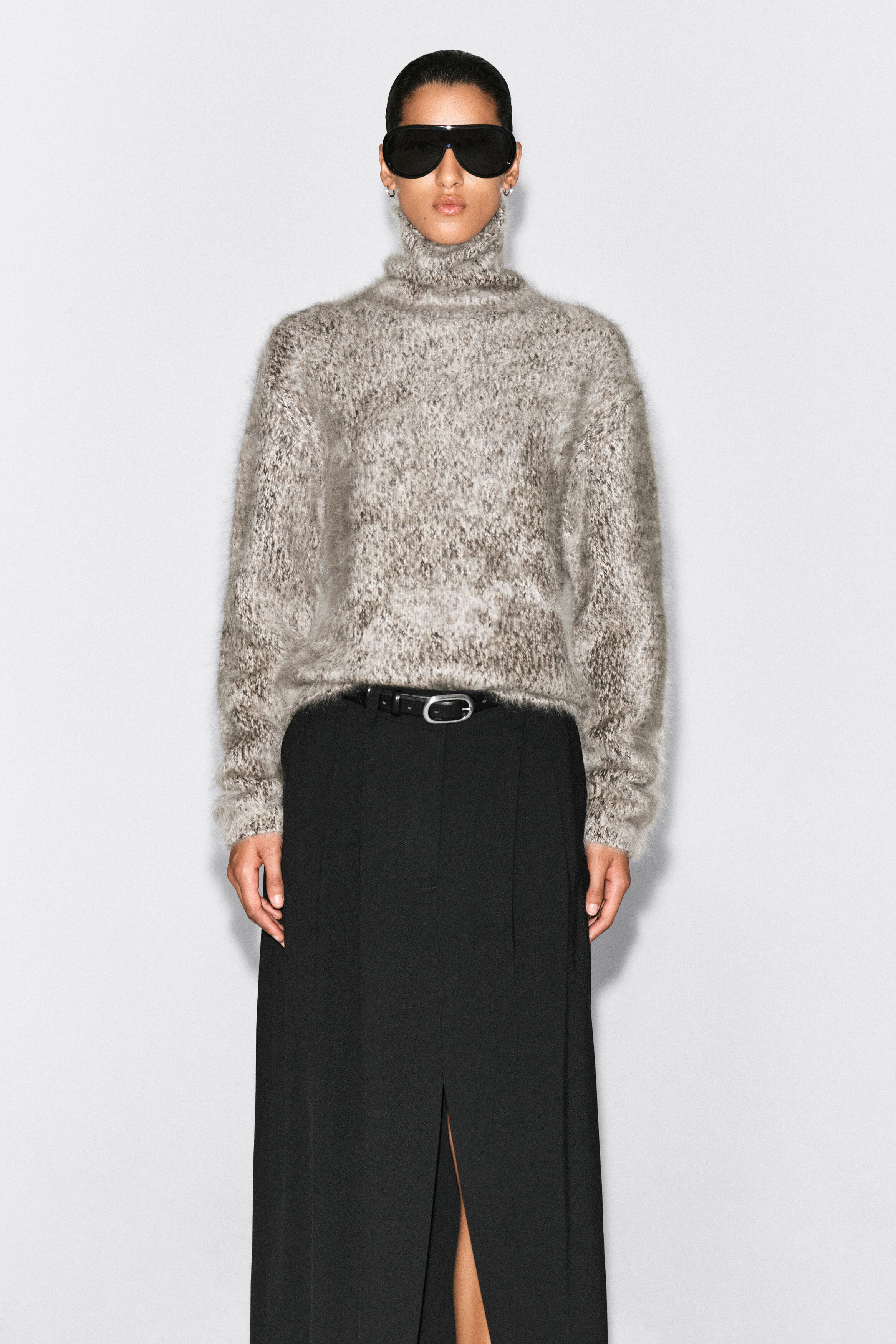 CHUNKY BRUSHED-CASHMERE MOCK-NECK SWEATER - GRAY MÉLANGE | COS US