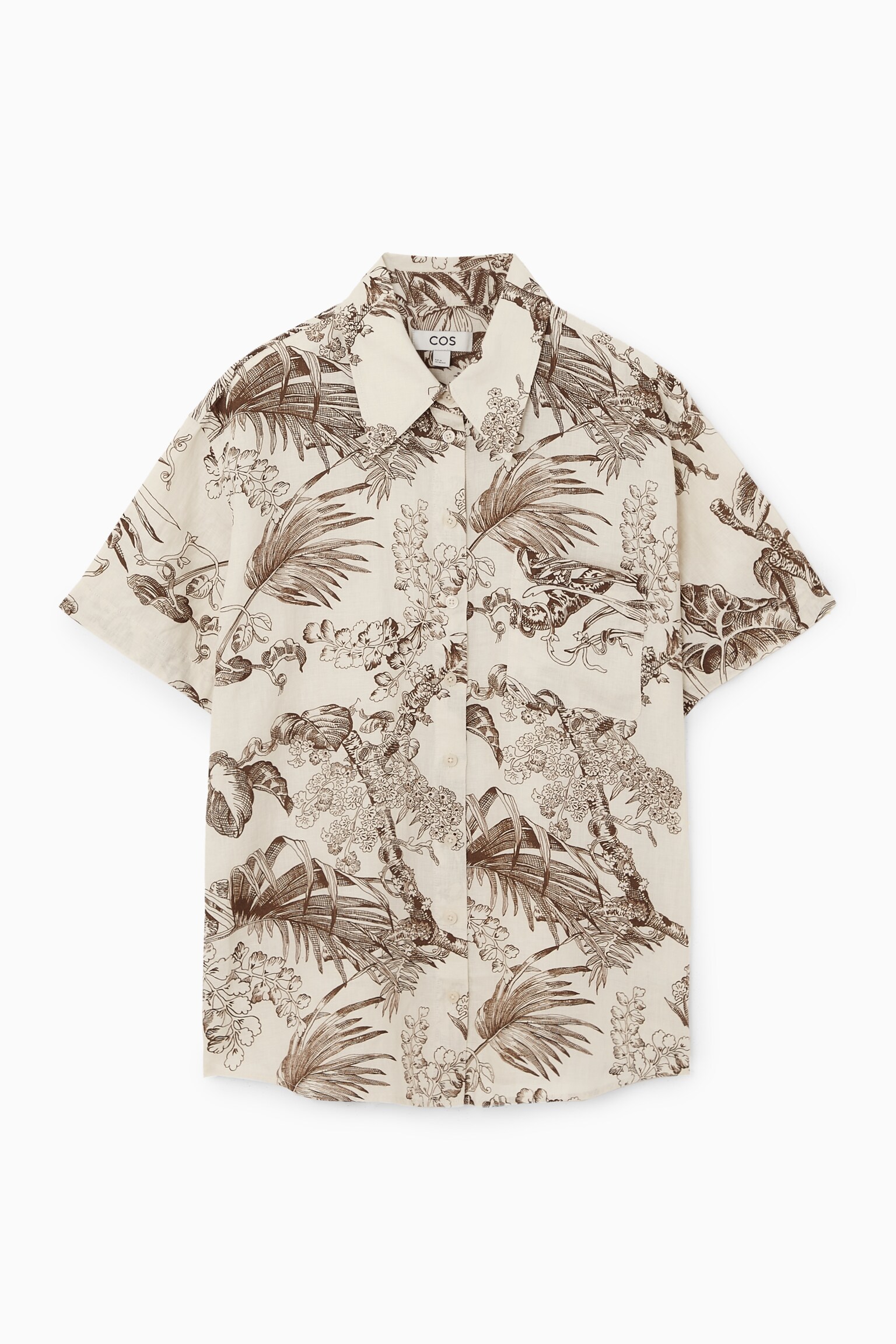 BOTANICAL-PRINT SHORT-SLEEVED LINEN SHIRT - WHITE / BOTANICAL PRINT