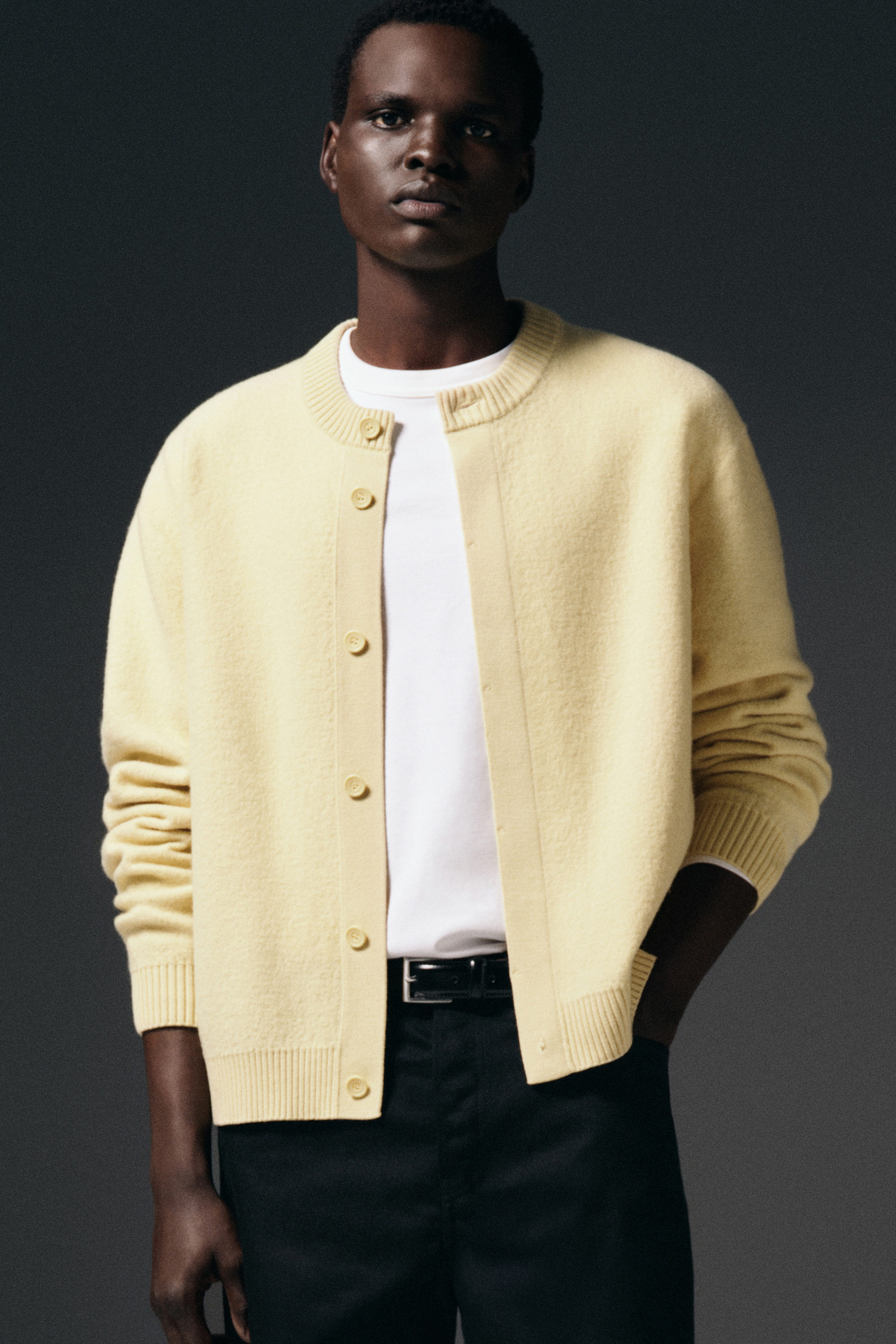 BOILED-WOOL CREW-NECK CARDIGAN - BUTTER YELLOW | COS US