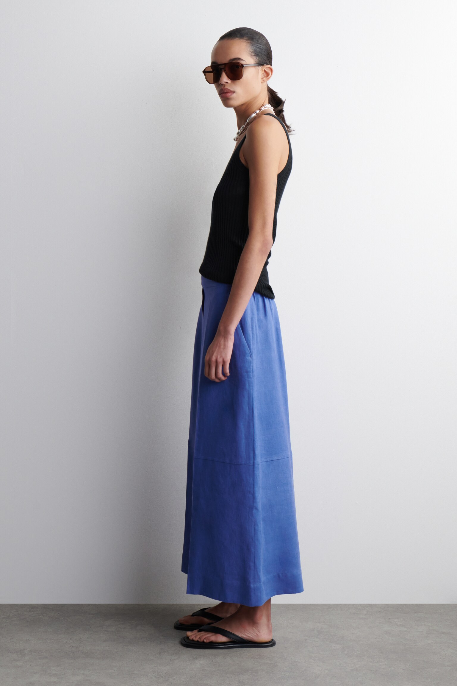 JUPE-CULOTTE EN LIN - BLEU/NOIR - 4