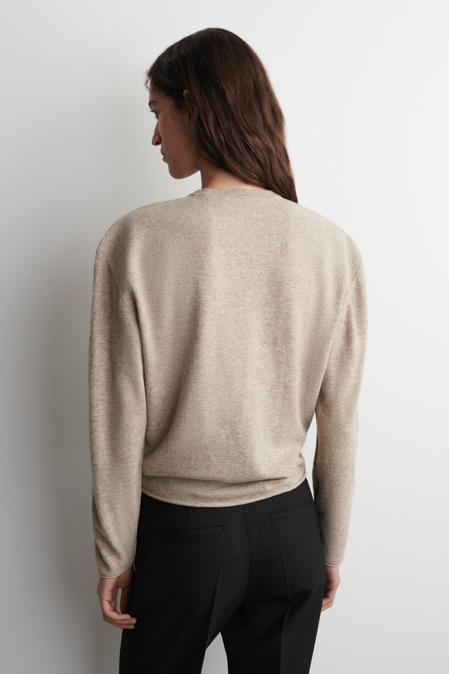 MAGLIONE GIROCOLLO IN LANA MERINO - BEIGE MÉLANGE/ARANCIONE/MARRONE SCURO - 7