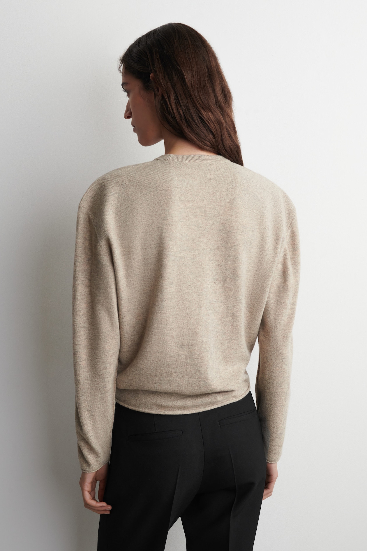 MERINO WOOL CREW-NECK SWEATER — BEIGE MÉLANGE