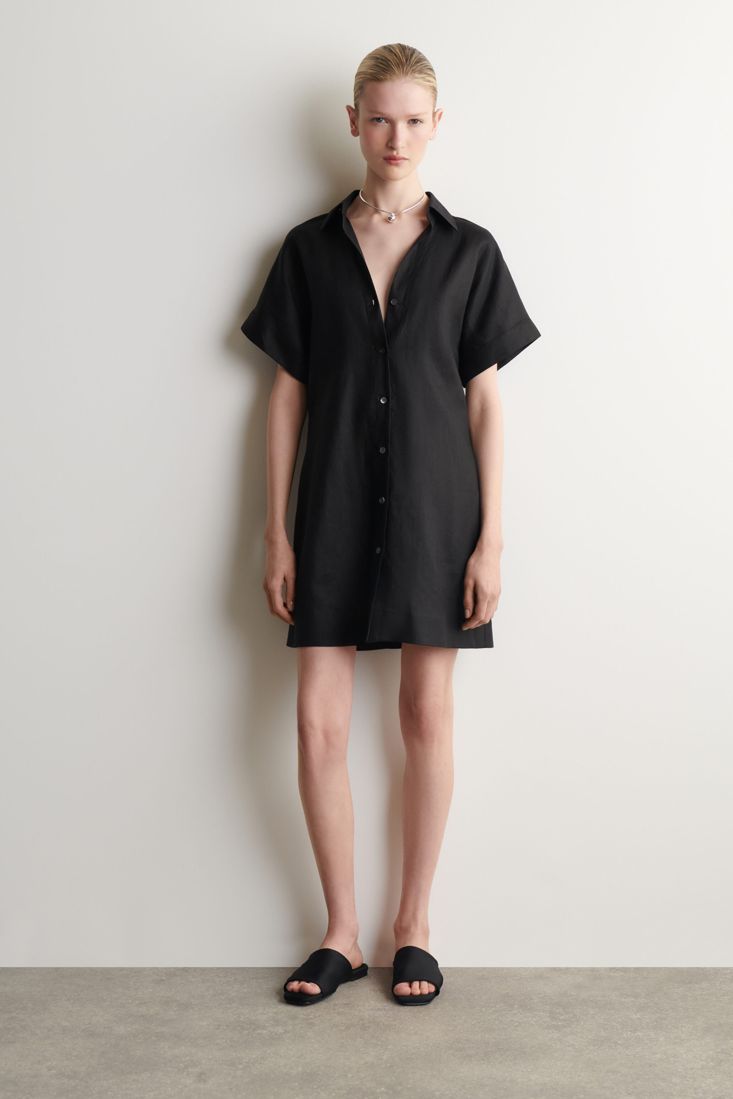 cos black mini dress SCULPTED PLEATED MINI DRESS - BLACK