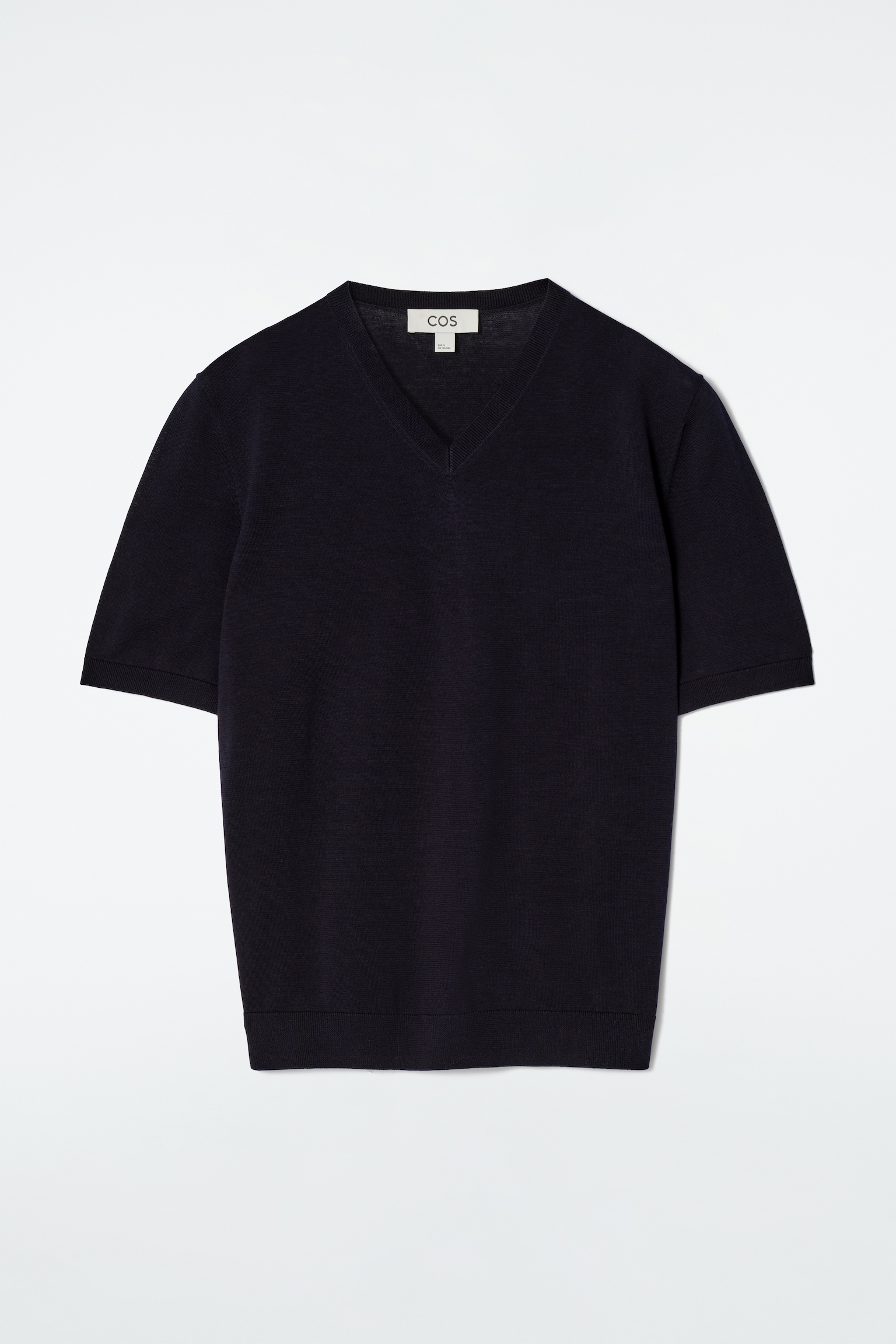T-SHIRT COL EN V EN MAILLE DE COTON - BLEU MARINE/OCRE - 2