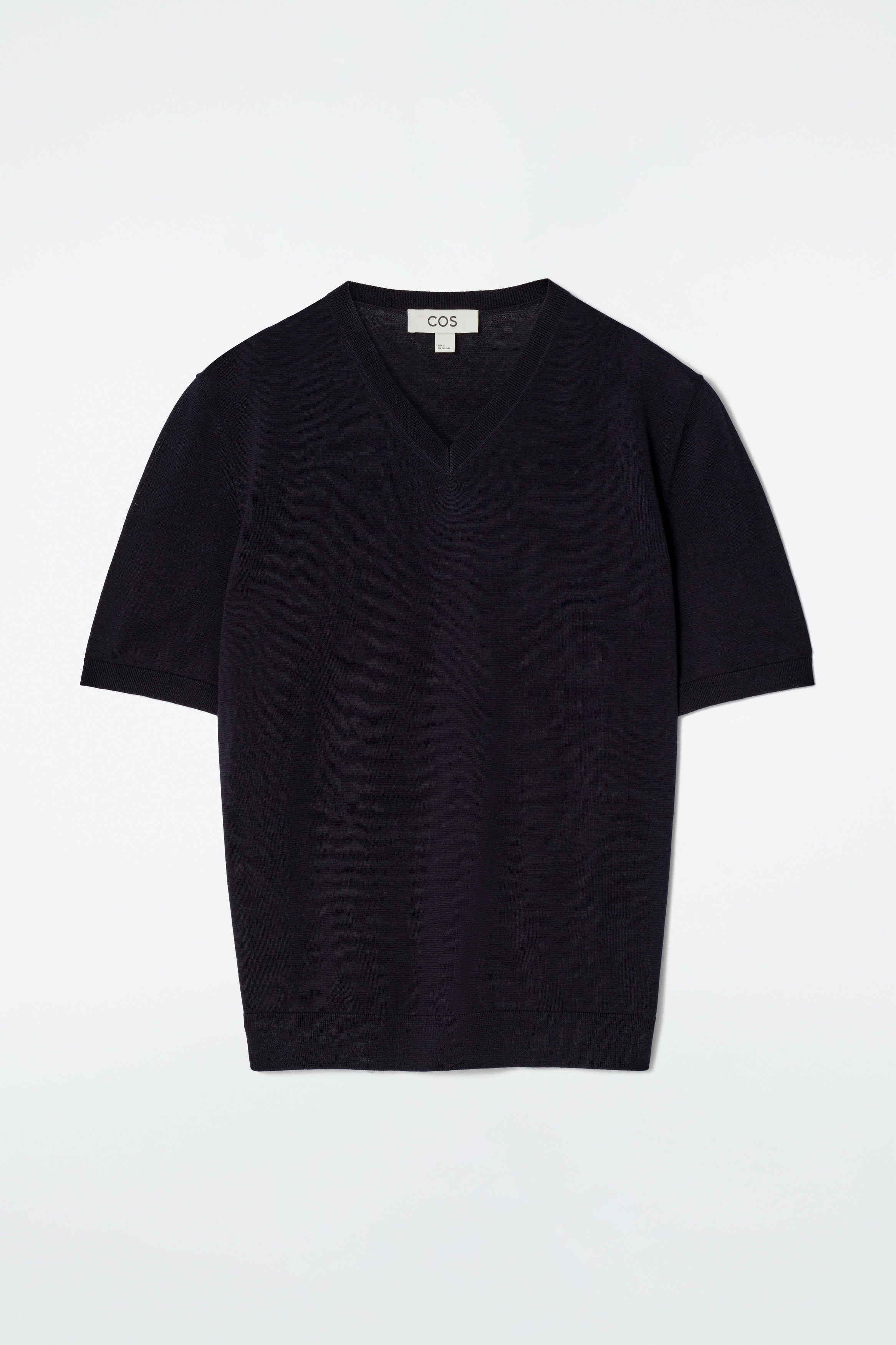 KNITTED COTTON V-NECK T-SHIRT - NAVY | COS