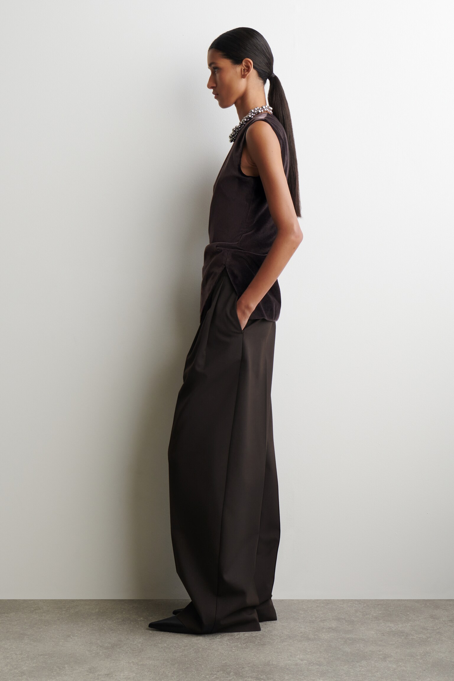 ASYMMETRIC VELVET TOP - DARK BROWN/NAVY - 7