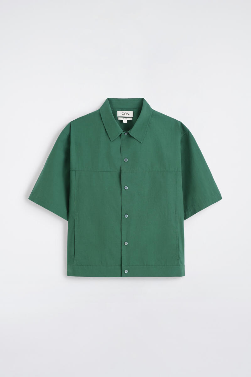 Boxy Cotton-Poplin Utility Shirt in Green