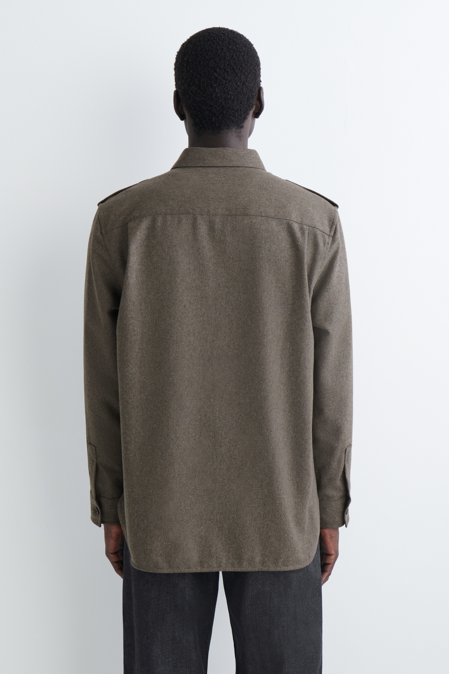 CHEMISE À COL BOUTONNÉ EN LAINE - STONE/BLEU MARINE - 4