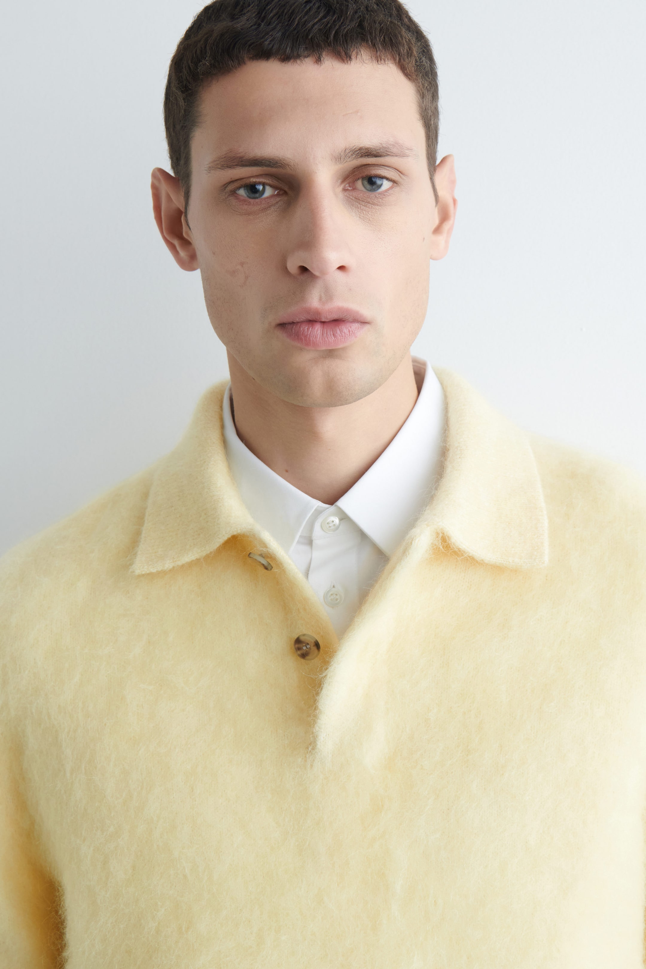 BRUSHED MOHAIR-BLEND POLO SWEATER