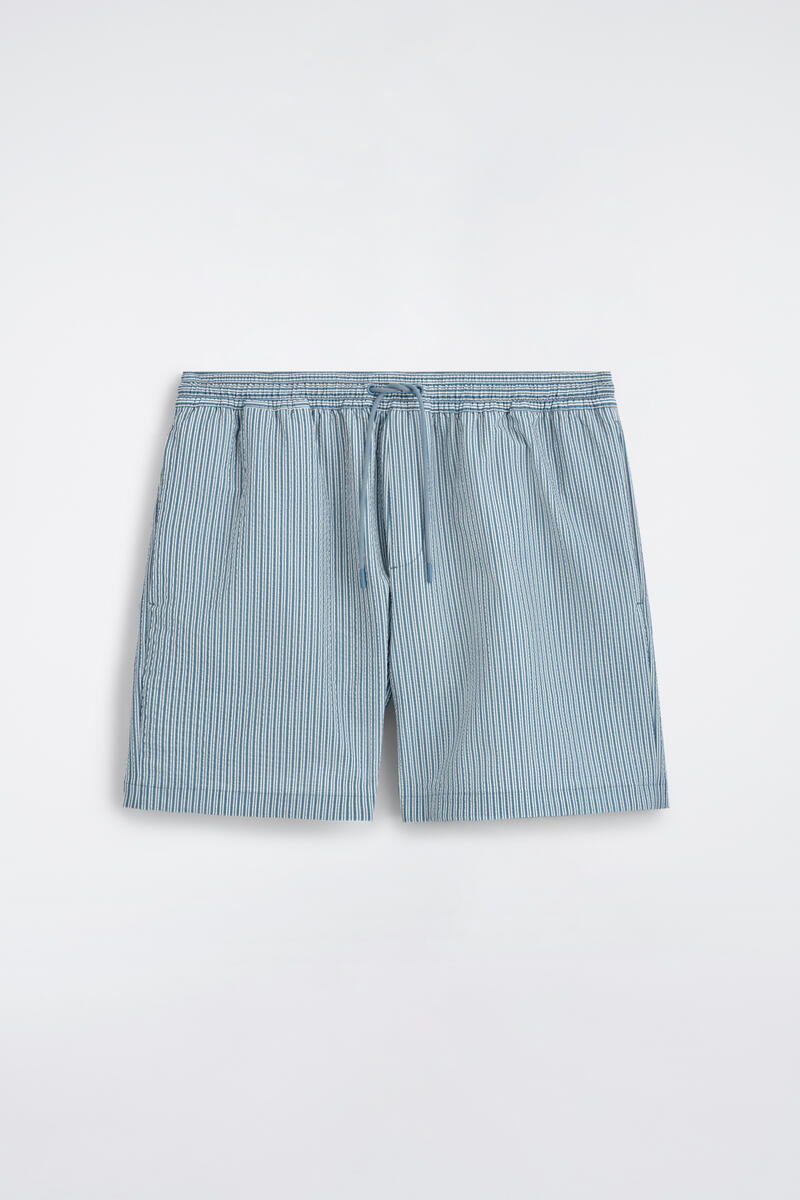 Striped Seersucker Drawstring Swim Shorts