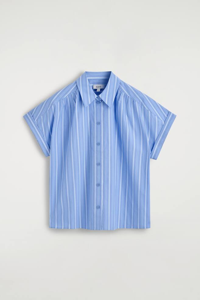 GESTREIFTES KURZARMHEMD AUS BAUMWOLLE - BLAU/GESTREIFT - 1