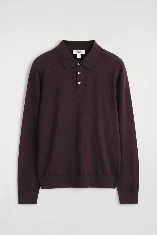 SCHMAL GESCHNITTENES POLOSHIRT AUS MERINOWOLLE - BURGUNDERROT/SCHWARZ/NAVYBLAU - 1